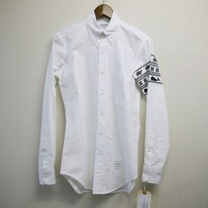 Thom Browne White Oxford Shirt with Black Sleeve Pattern - 1, S/M